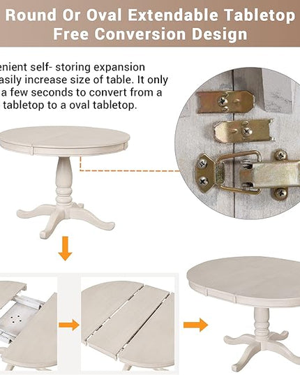 Merax Dining Table Set for 4,Retro Style Chairs with Solid Wood Legs for Kitchen Diningroom, Antique White - LeafyLoom