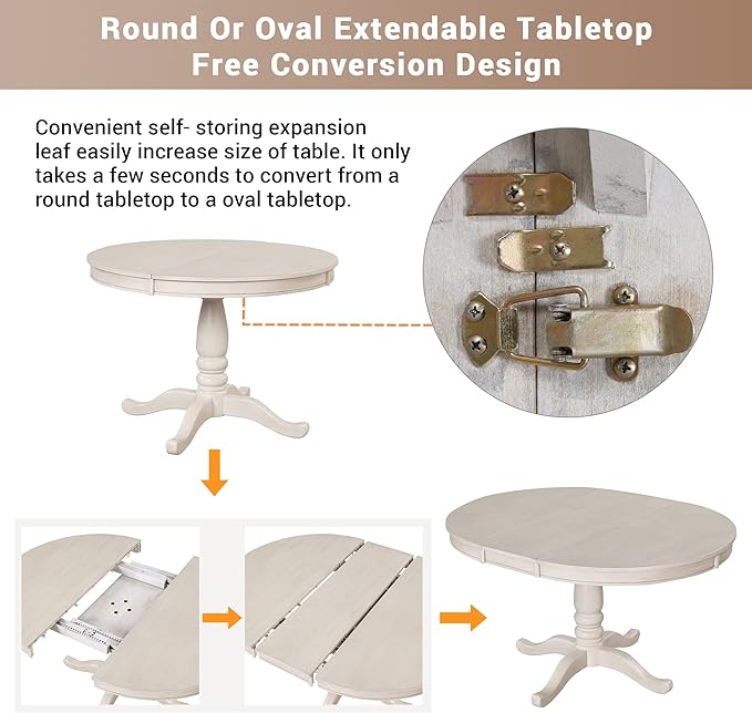 Merax Dining Table Set for 4,Retro Style Chairs with Solid Wood Legs for Kitchen Diningroom, Antique White - LeafyLoom
