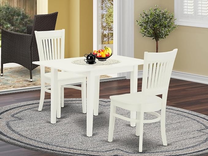 East West Furniture Norden 3 Piece Modern Set Contains a Rectangle Wooden Table with Dropleaf and 2 Dining Chairs, 30x48 Inch, Linen White - LeafyLoom