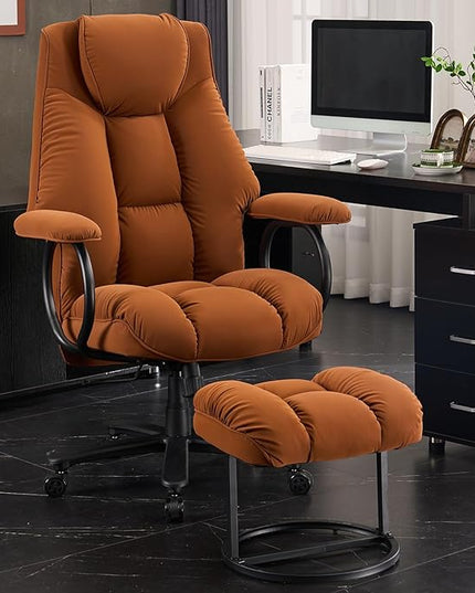 Office Chair Big and Tall, High Back Home Office Chair 400 lbs, Executive Office Chair with Ottoman, Ergonomic Office Chair with Padded Armrest, Swivel Computer Chair PU Leather (Khaki) - LeafyLoom