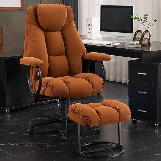 Office Chair Big and Tall, High Back Home Office Chair 400 lbs, Executive Office Chair with Ottoman, Ergonomic Office Chair with Padded Armrest, Swivel Computer Chair PU Leather (Khaki) - LeafyLoom