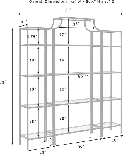 Crosley Furniture Aimee 3-Piece Etagere Bookcase Set - Gold and Glass - LeafyLoom