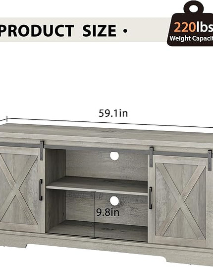 IDEALHOUSE Grey Farmhouse Cabinet, 65 Inch TV Stand with Storage, Barn Doors and Shelves, Modern TV Console Table Furniture for Living Bedroom - LeafyLoom