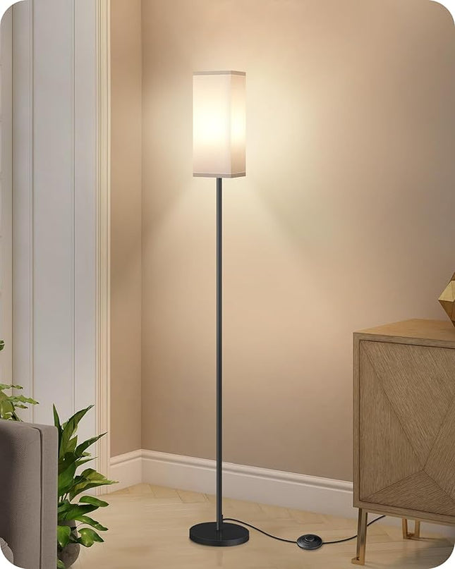 Floor Lamp, Pole Lamp with Foot Switch, Modern Standing Lamp Lampshade, Minimalist Freestanding Lamp (Bulb Not Included), for Living Room, Bedroom Office FCC Listed, Black and White CW07LD05 - LeafyLoom