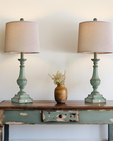 PORTRES 25.75" 3 - Way Dimmable Touch Lamps Set of 2 for Bedroom Rustic Bedside Lamp with USB A+C Charging Ports for Living room Kids Room Study Room （Green） - LeafyLoom