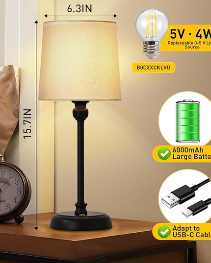 Cordless LED Table Lamp, 6000mAh Rechargeable Bedside Night Lamp for Bedroom, Portable Touch Stepless Dimmable Battery Operated Lamp, Ambient Light for Patio Restaurant(Black H) - LeafyLoom