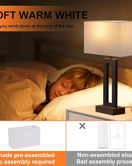 Nightstand Table Lamps for Bedrooms Set of 2 - Touch Bedside Lamp with USB C+A, 3 Way Dimmable Living Room Lamps for End Tables Set of 2, Modern Night Stand Lamps for Bed Side Guest Room(White) - LeafyLoom