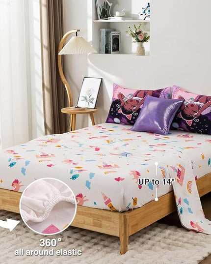 A Nice Night Purple Comforter Sets,Black Girl Listening Music Printed, 6Pcs Bed in A Bag Full Size All Seasons Bedding Set,for Kids, Girls - LeafyLoom