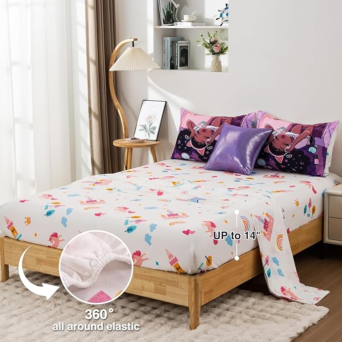 A Nice Night Purple Comforter Sets,Black Girl Listening Music Printed, 6Pcs Bed in A Bag Full Size All Seasons Bedding Set,for Kids, Girls - LeafyLoom