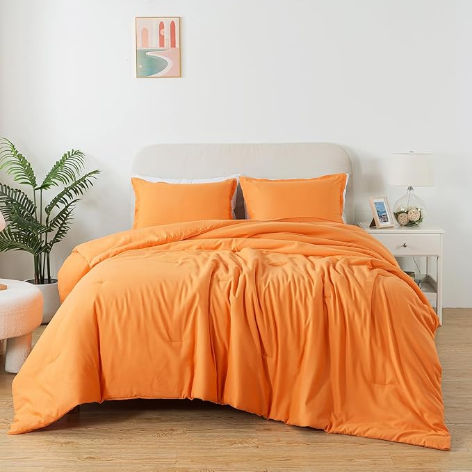 Burnt Orange Comforter Set Twin Size, Solid Terracotta Down Alternative Soft Boho Bedding Comforter Set, Fluffy Microfiber Comforter (68"x90") for All Seasons with Pillowcase - LeafyLoom