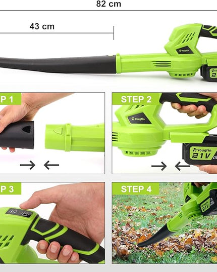 YOUGFIN Cordless Leaf Blower,21V Battery Powered Leaf Blower for Lawn Care, Electric Lightweight Mini Leaf Blower (Battery & Charger Included) - LeafyLoom