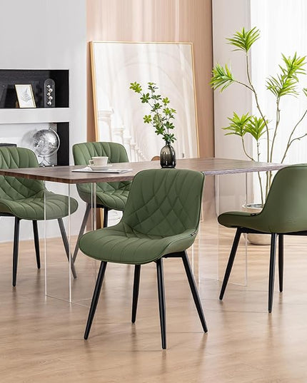 YOUNUOKE Dining Chairs Set of 2 Mid Century Modern Kitchen Chair Comfortable Upholstered Faux Leather Dinner Chairs for Kitchen Dining Room, Olive - LeafyLoom