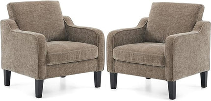 VINGLI Accent Chairs Set of 2 Living Room Chairs Light Brown Reading Chair for Bedroom Scooped Arm Chair Mid Century Modern Accent Chairs Upholstered Comfy Chair for Apartment, Waiting Room - LeafyLoom