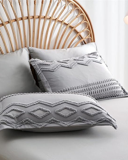 KAKIJUMN Grey 7-Piece Bohemian Geometric Tufted Comforter Set, All Season Microfiber Bedding Set(Queen) - LeafyLoom