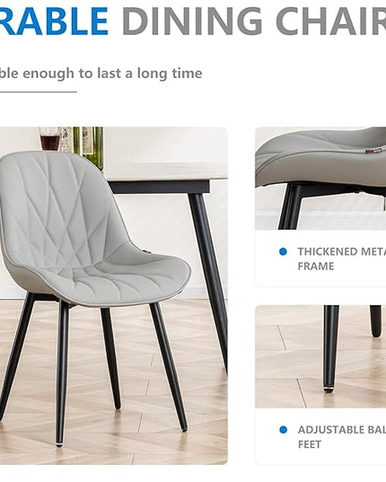 YOUNIKE Dining Chairs Set of 2, Grey Comfy Padded Kitchen Chairs, Armless Modern Faux Leather Upholstered Dining Room Chairs, Elegant Dinning Chairs Side Chairs, Loads up to 300LBS - LeafyLoom