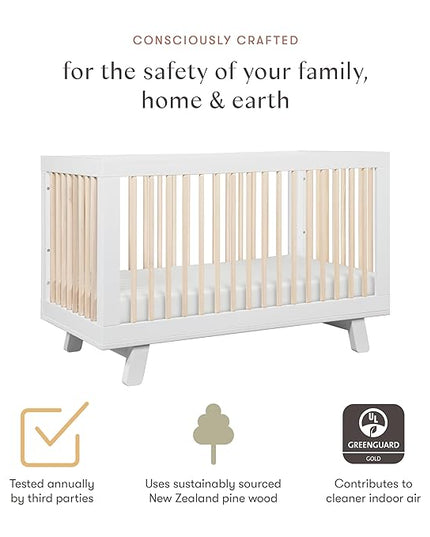 Babyletto Hudson 3-in-1 Convertible Crib with Toddler Bed Conversion Kit in White and Washed Natural, Greenguard Gold Certified - LeafyLoom
