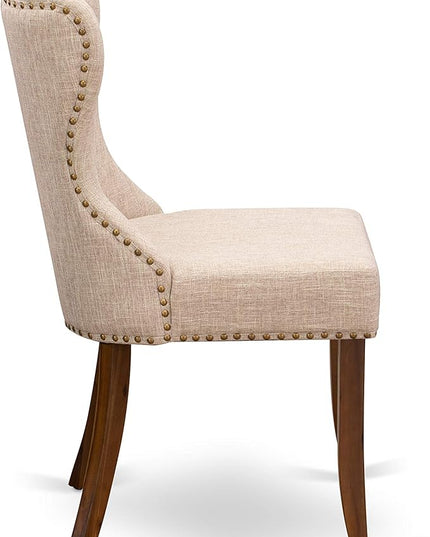 East West Furniture AMSI3-AWA-04 3 Piece Dining Set for Small Spaces Contains a Round Kitchen Table with Pedestal and 2 Light Tan Linen Fabric Parson Chairs, 36x36 Inch - LeafyLoom