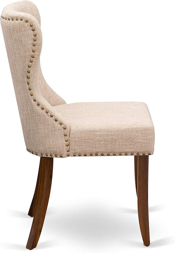 East West Furniture AMSI3-AWA-04 3 Piece Dining Set for Small Spaces Contains a Round Kitchen Table with Pedestal and 2 Light Tan Linen Fabric Parson Chairs, 36x36 Inch - LeafyLoom