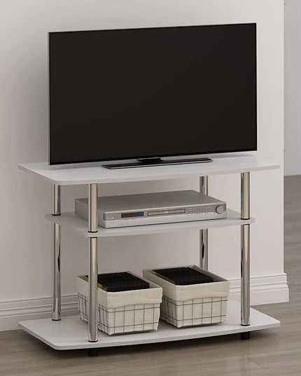 Furinno Turn-N-Tube No Tools 3-Tier Entertainment Center TV Stand for TV up to 32 Inch with Stainless Steel Tubes, White Oak/Chrome - LeafyLoom