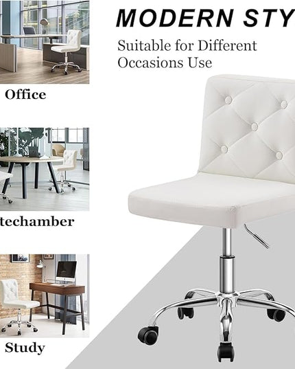 VECELO PU Leather Mid-Back Armless Desk Chair Adjustable Height 360° Rolling Swivel for Home Office Work, White - LeafyLoom