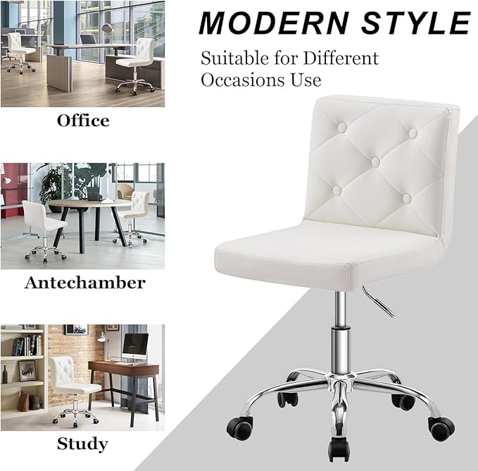 VECELO PU Leather Mid-Back Armless Desk Chair Adjustable Height 360° Rolling Swivel for Home Office Work, White - LeafyLoom