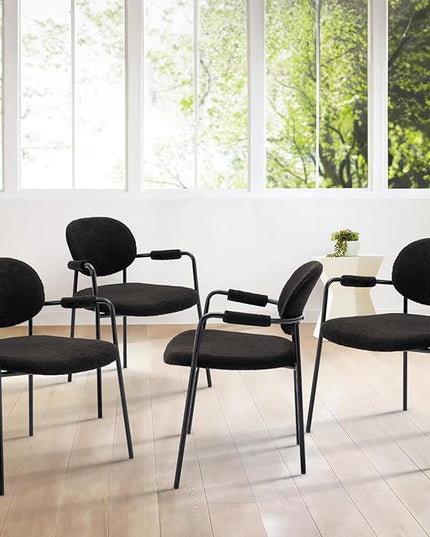 COLAMY Modern Accent Dining Chairs Set of 4, Boucle Dining Chairs with Arms, Comfy Small Sherpa Dining Armchairs with Back for Kitchen, Dining Room, Restaurant, Black - LeafyLoom
