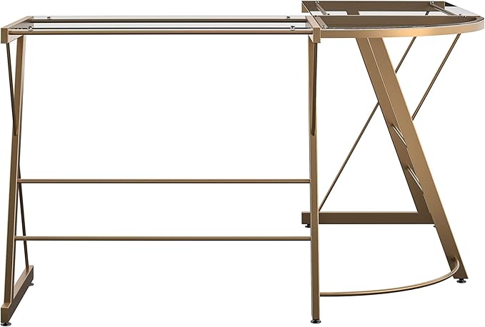 Ameriwood Home Odin Glass L-Shaped Computer Desk, Gold - LeafyLoom