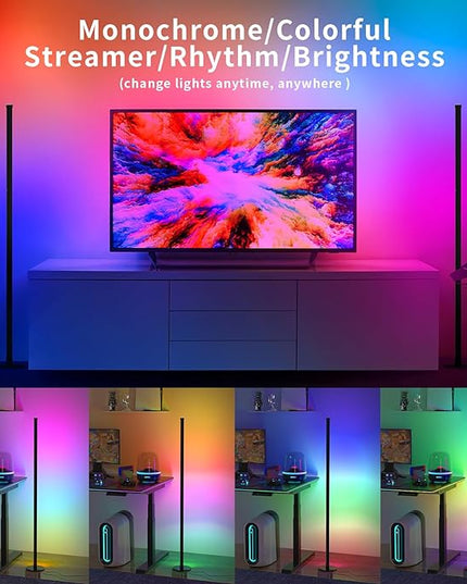 RGB Floor Lamp, LED Corner Lamp Works with Alexa, with Music Sync, with App and Remote Control, 16 Million Colors & 68+ Scene, Color Changing Standing Floor Lamp for Bedroom Living Room - LeafyLoom