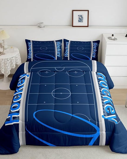 Feelyou Kids Hockey Player Comforter Set Twin Size Ice Hockey Bedding Set for Boys Girls Teens Bedroom Decor Ice Sports Games Comforter Puck Hockey Duvet Set with 1 Pillow Case - LeafyLoom