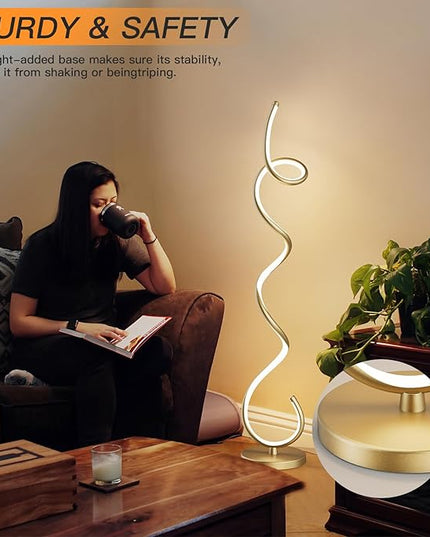 Modern Floor Lamps for Living Room, LED 53" Tall 30W Gold Spiral Corner Floor Lamp with Remote, 3 Color Temperature, Stepless Dimmable, Bright Standing Lamp for Bedroom Home Office Deco - LeafyLoom