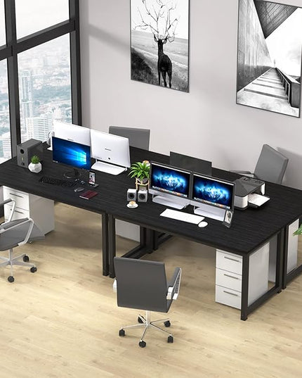 NSdirect 63 inch Computer Desk,Modern Simple Style PC Table Office Desk Wide Workstation for Study Writing,Gaming and Home Office,Extra 1" Thicker Wooden Tabletop and Black Metal Frame,Black - LeafyLoom