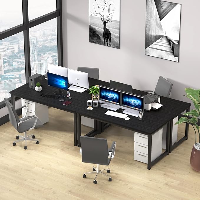 NSdirect 63 inch Computer Desk,Modern Simple Style PC Table Office Desk Wide Workstation for Study Writing,Gaming and Home Office,Extra 1" Thicker Wooden Tabletop and Black Metal Frame,Black - LeafyLoom