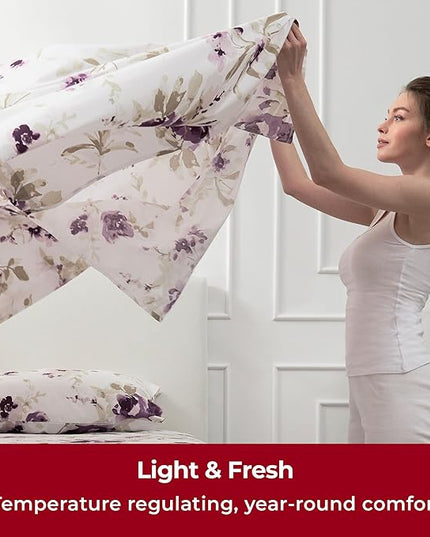 Mellanni Extra Deep Queen Sheets - 4 PC Iconic Collection Bedding Sheets & Pillowcases - Hotel Luxury, Ultra Soft, Cooling Bed Sheets - Extra Deep Pocket up to 21 inch (Queen, Madison Purple) - LeafyLoom