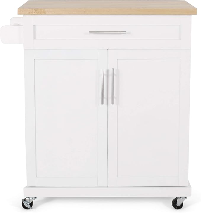 Christopher Knight Home Batavia Kitchen CART, Natural + White - LeafyLoom