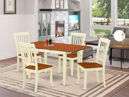East West Furniture NODA5-BMK-W 5 Piece Dining Room Furniture Set Includes a Rectangle Wooden Table with Butterfly Leaf and 4 Kitchen Dining Chairs, 32x54 Inch, Buttermilk & Cherry - LeafyLoom