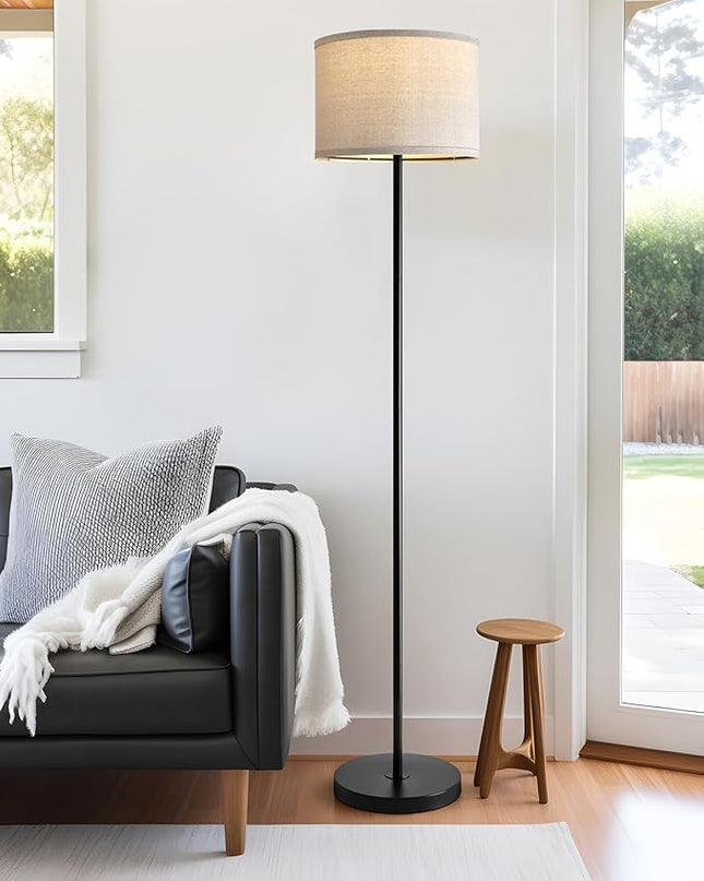 Oneach 61" Farmhouse Industrial Floor Lamp for Living Room Standing Floor Lamp Rustic Floor Lamps for Living Room Bedroom Tall Lamps with Rotary Switch for Bedroom with Natural Linen Lamp Shade - LeafyLoom