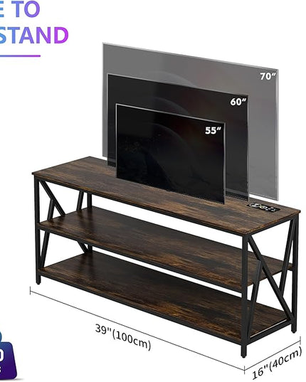 Lvifur LED TV Stand up to 70''Televisions, Farmhouse TV Console Table with RGB 24 Colors Dimmable, Industrial Entertainment Center with Human Body Sensor for Living Room Bedroom - LeafyLoom