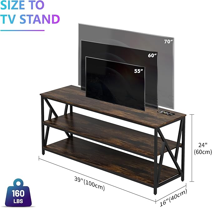Lvifur LED TV Stand up to 70''Televisions, Farmhouse TV Console Table with RGB 24 Colors Dimmable, Industrial Entertainment Center with Human Body Sensor for Living Room Bedroom - LeafyLoom