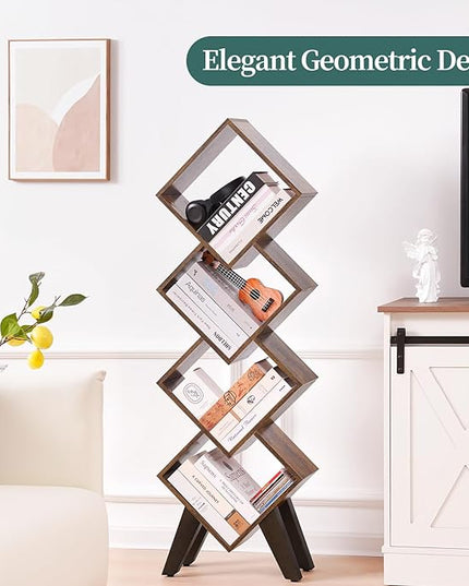 Yoobure Small Bookshelf, Tall 4-Tier Book Shelf, Wood Bookcase Book Organizer, Industrial Bookshelves Floor Standing for CDs/Books in Small Spaces, Bedroom, Living Room, Home Office - LeafyLoom