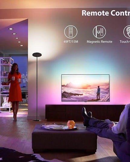 Dimunt Floor Lamp, 36W/3600LM Super Bright LED Floor Lamps, RGB Modern Standing Lamp with Remote and Button Control, 3000K-6500K Dimmable Tall Lamp for Living Room, Bedroom, Game Room, RGB Corner Lamp - LeafyLoom