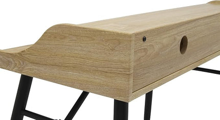 Calico Designs 51260 Woodford 45” Wide Modern, Secretary, Writing, Desk with Low Storage Hutch and Black Metal Tapered Legs in Ashwood, Black / Ashwood - LeafyLoom