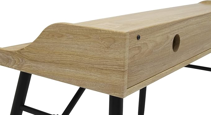 Calico Designs 51260 Woodford 45” Wide Modern, Secretary, Writing, Desk with Low Storage Hutch and Black Metal Tapered Legs in Ashwood, Black / Ashwood - LeafyLoom
