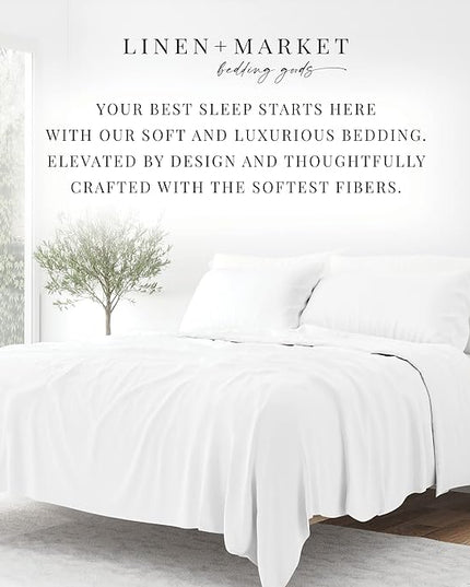 Linen Market Bed Sheets for King Size Bed (White) - Sleep Better Than Ever with These Soft and Cooling King Sheets - Deep Pocket Fits 16" Thick Beds - 4 Piece King Sheet Set - LeafyLoom