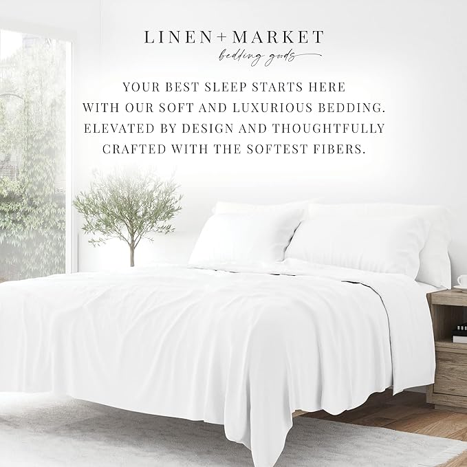 Linen Market Bed Sheets for King Size Bed (White) - Sleep Better Than Ever with These Soft and Cooling King Sheets - Deep Pocket Fits 16" Thick Beds - 4 Piece King Sheet Set - LeafyLoom