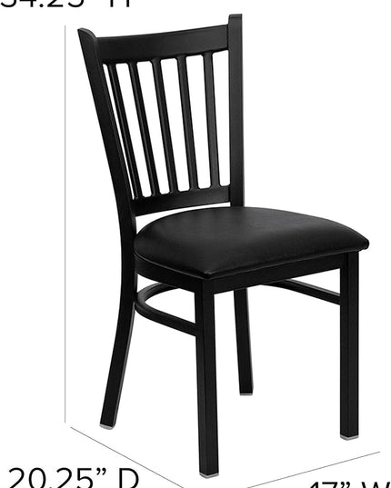 Flash Furniture 4 Pack HERCULES Series Black Vertical Back Metal Restaurant Chair - Black Vinyl Seat - LeafyLoom