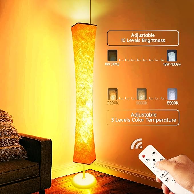 Floor Lamp, RGB Color Changing, Smart Control Music Sync with Fabric Shade, Standing Lamp for Living Room Bedroom Game Room, 62 inch - LeafyLoom