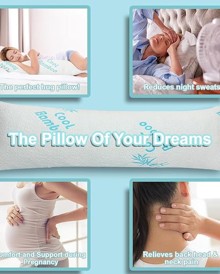 Body Pillow For Adults Cooling Bamboo Rayon Full Adjustable Memory Foam Pillow - Side Sleeper -, +1 Extra Cover, Huggable Long Pillow for Sleeping, Washable & Breathable Pillowcase with Zipper - LeafyLoom