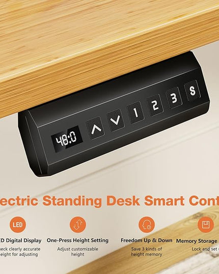 Sweetcrispy Electric Adjustable Height Standing Desk - 48 x 24 inch Sit to Stand Up Desk with Splice Board, Rising Home Office Computer Table with 2 Hook and Wire Hole for Work - LeafyLoom