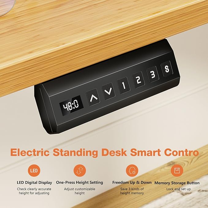 Sweetcrispy Electric Adjustable Height Standing Desk - 48 x 24 inch Sit to Stand Up Desk with Splice Board, Rising Home Office Computer Table with 2 Hook and Wire Hole for Work - LeafyLoom