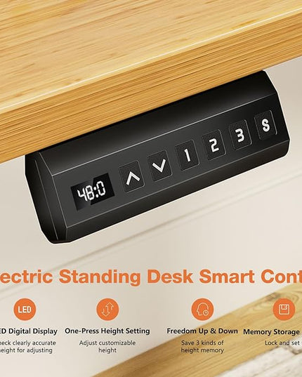Sweetcrispy Electric Adjustable Height Standing Desk - 63 x 24 inch Sit to Stand Up Desk with Splice Board, Rising Home Office Computer Table with 2 Hook and Wire Hole for Work - LeafyLoom